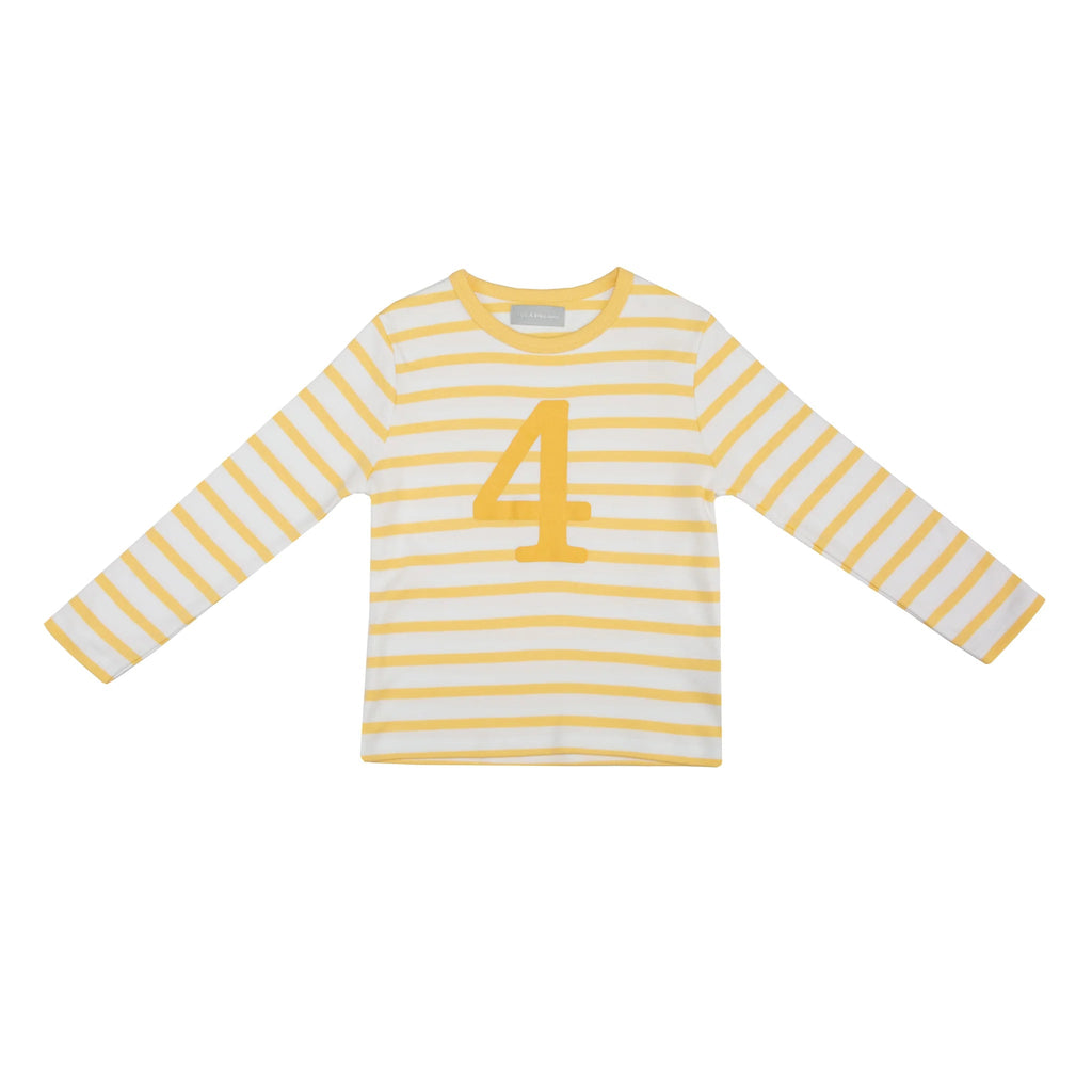 Bob & Blossom: Buttercup Yellow & White Striped Number T-Shirt - Acorn & Pip_Bob & Blossom