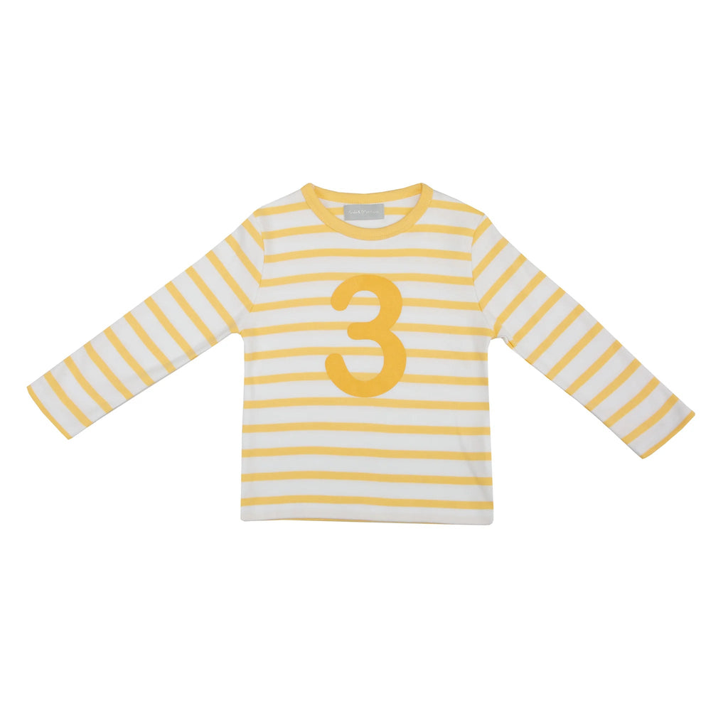 Bob & Blossom: Buttercup Yellow & White Striped Number T-Shirt - Acorn & Pip_Bob & Blossom