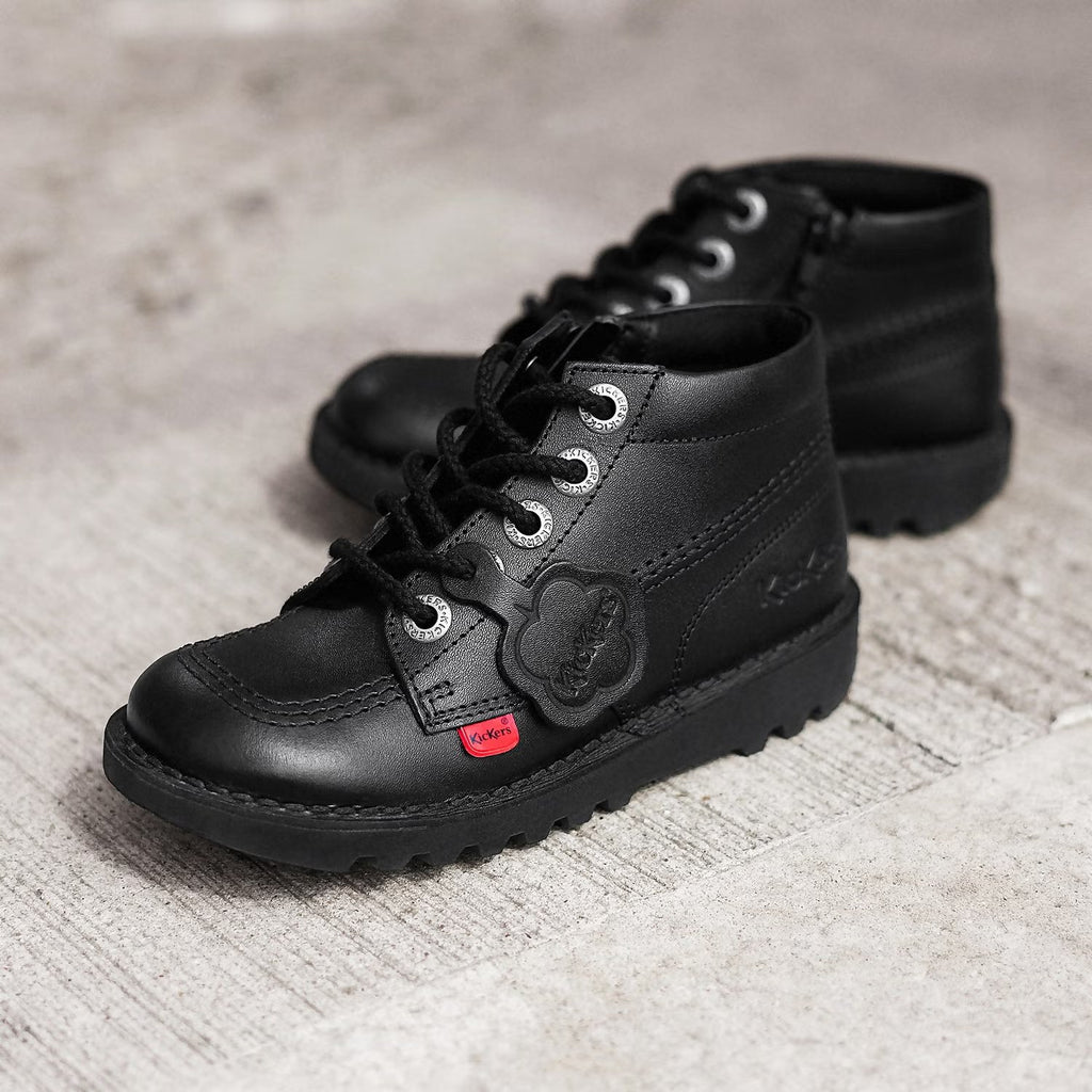Kickers: Kick Hi Zip Unisex School Shoes - Black Leather - Acorn & Pip_Kickers