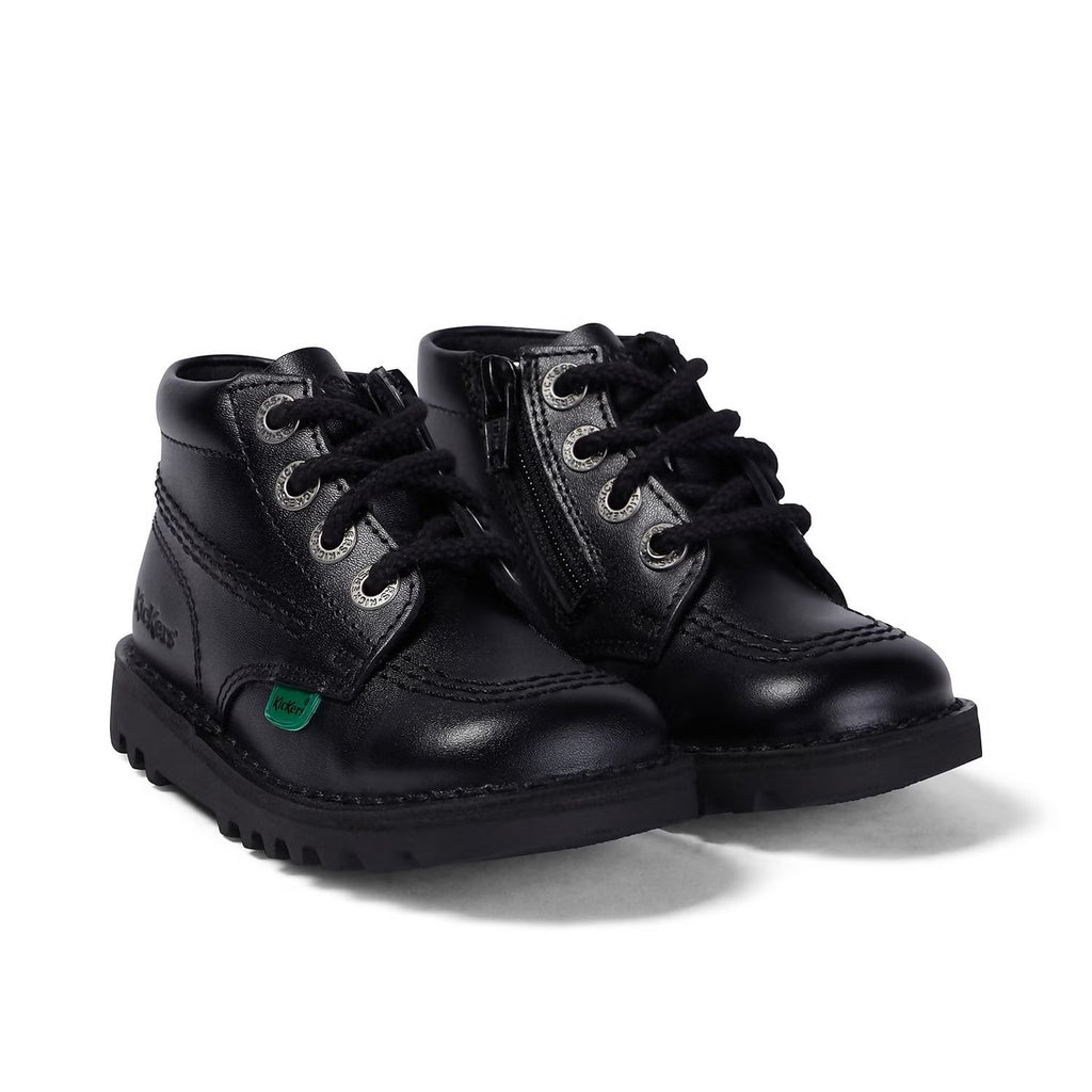 Kickers: Kick Hi Zip Unisex School Shoes - Black Leather - Acorn & Pip_Kickers