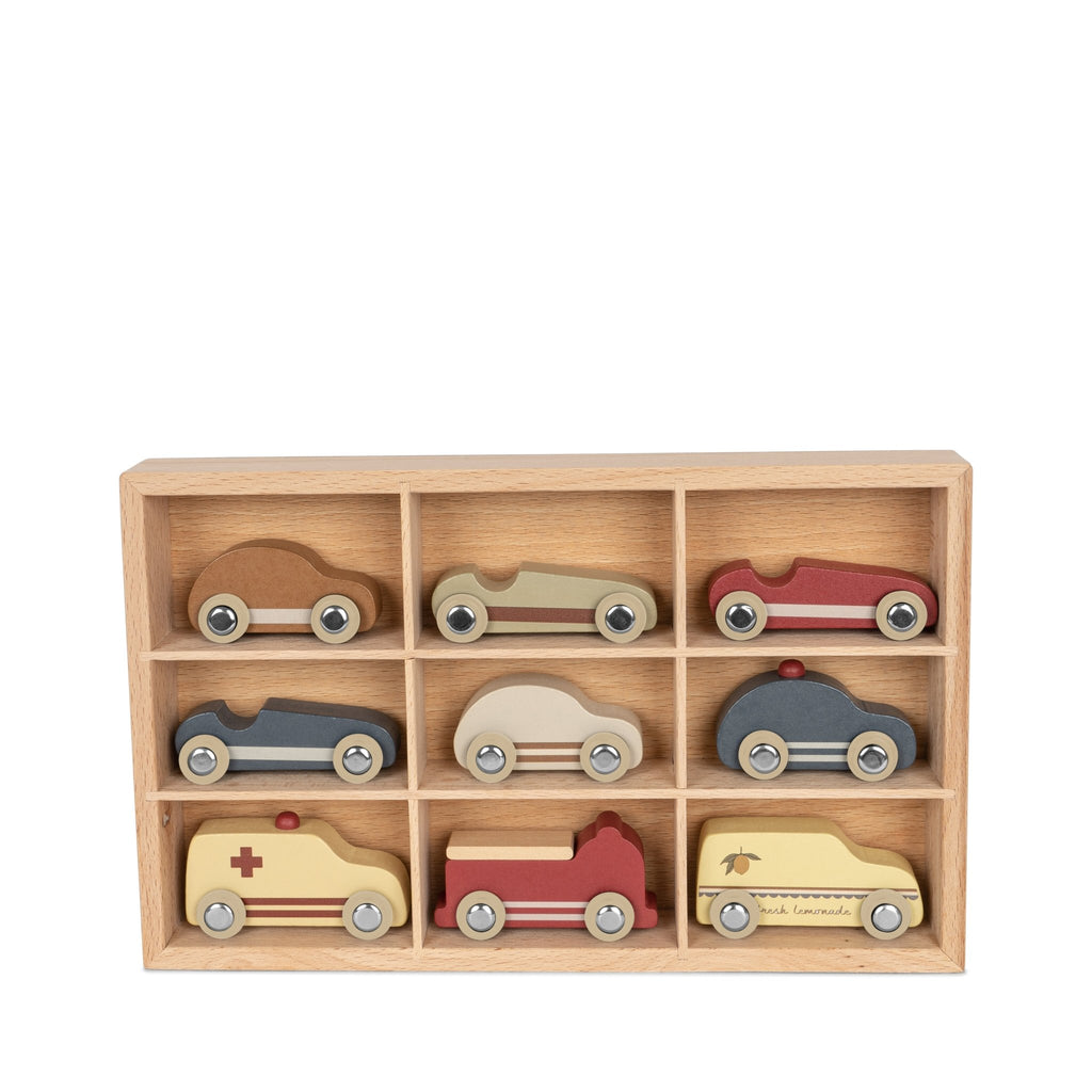 Konges Sløjd: 9 Piece Wooden Mini Cars Set - Beige - Acorn & Pip_Konges Sløjd