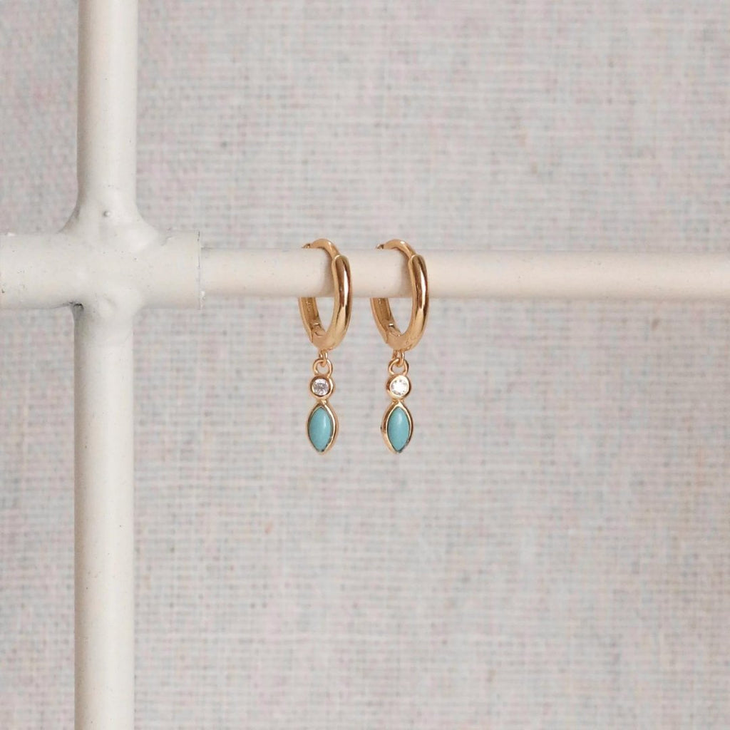 Little Nell Jewellery: Gold Turquoise Diamanté Huggie Hoops - Acorn & Pip_Little Nell Jewellery