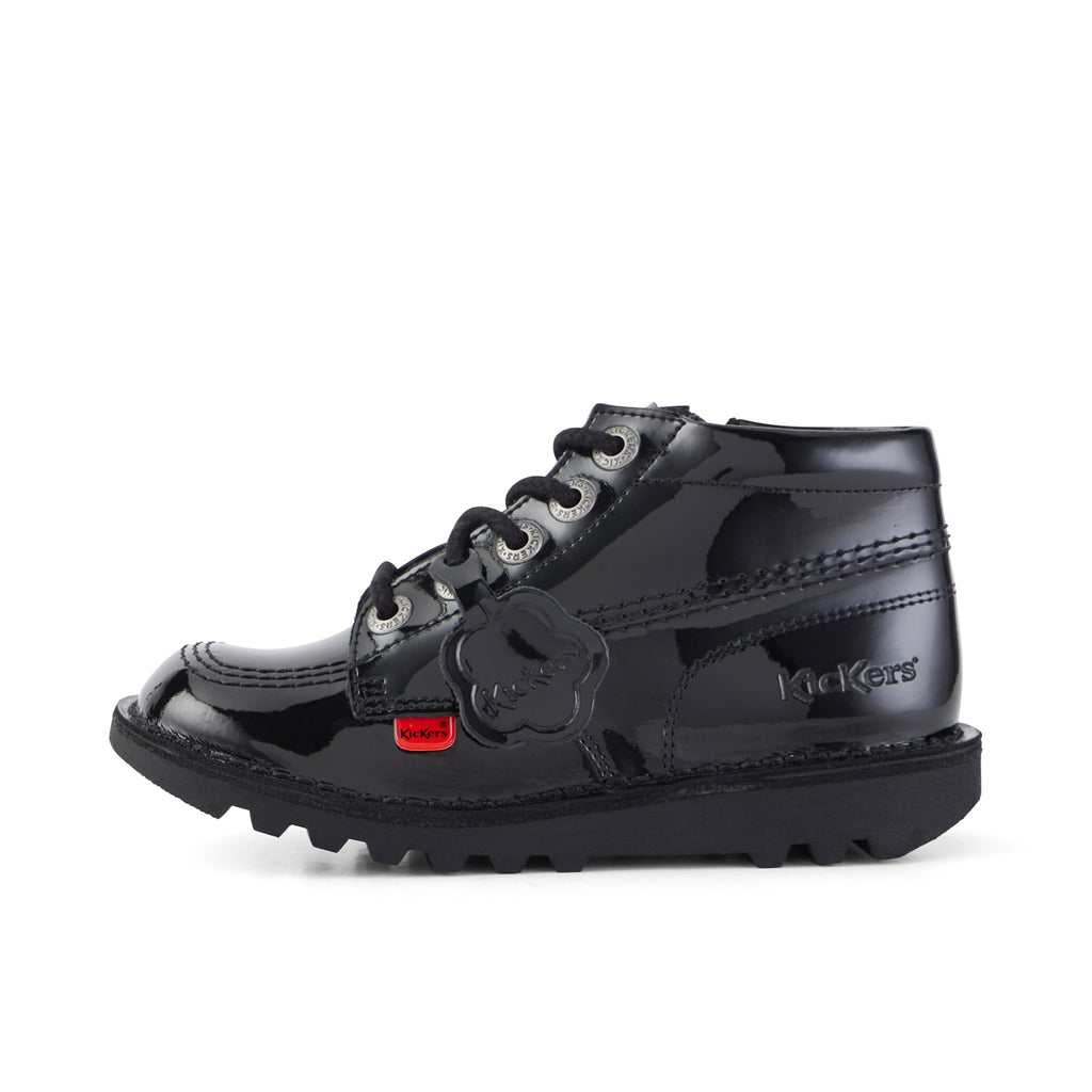 Kickers: Kick Hi Zip Unisex School Shoes - Black Patent - Kickers Official UK Stockist - Unisex School Shoes at Acorn & Pip