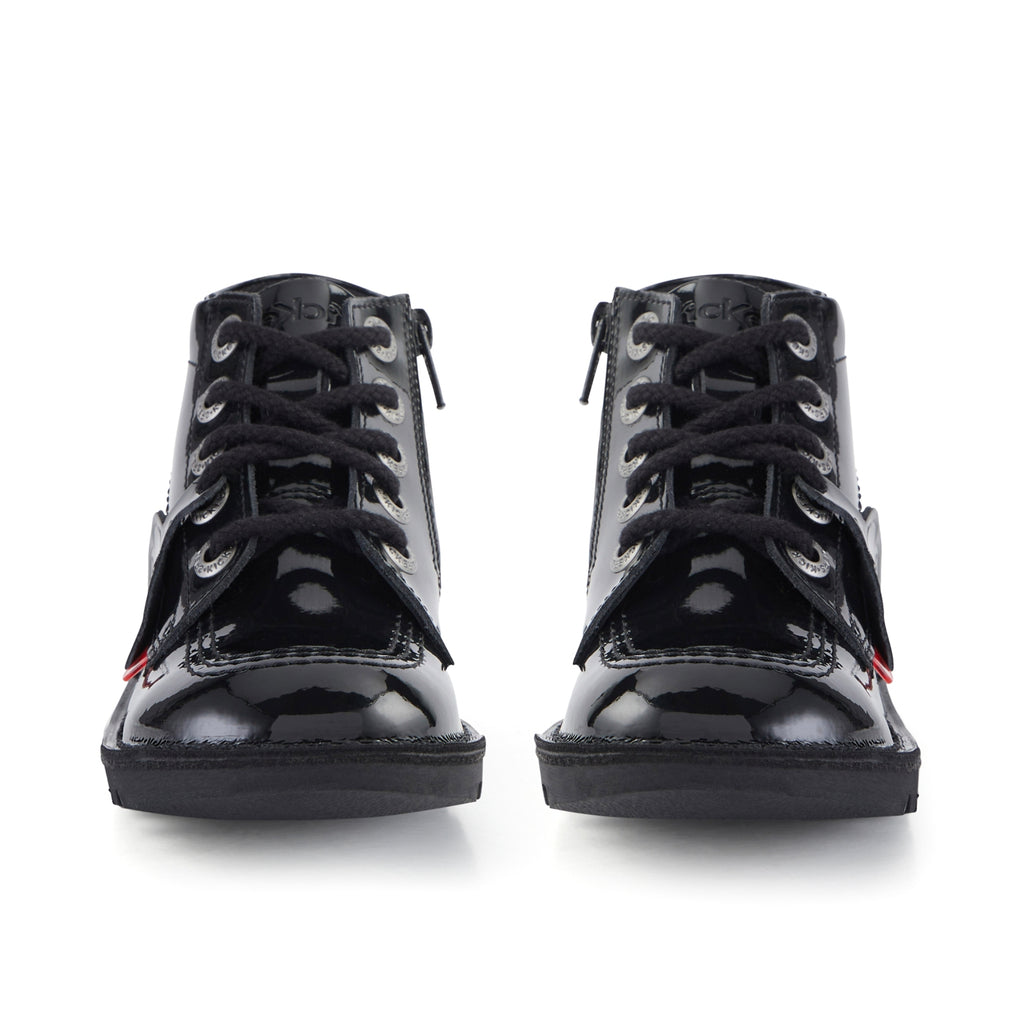 Kickers: Kick Hi Zip Unisex School Shoes - Black Patent - Kickers Official UK Stockist - Unisex School Shoes at Acorn & Pip