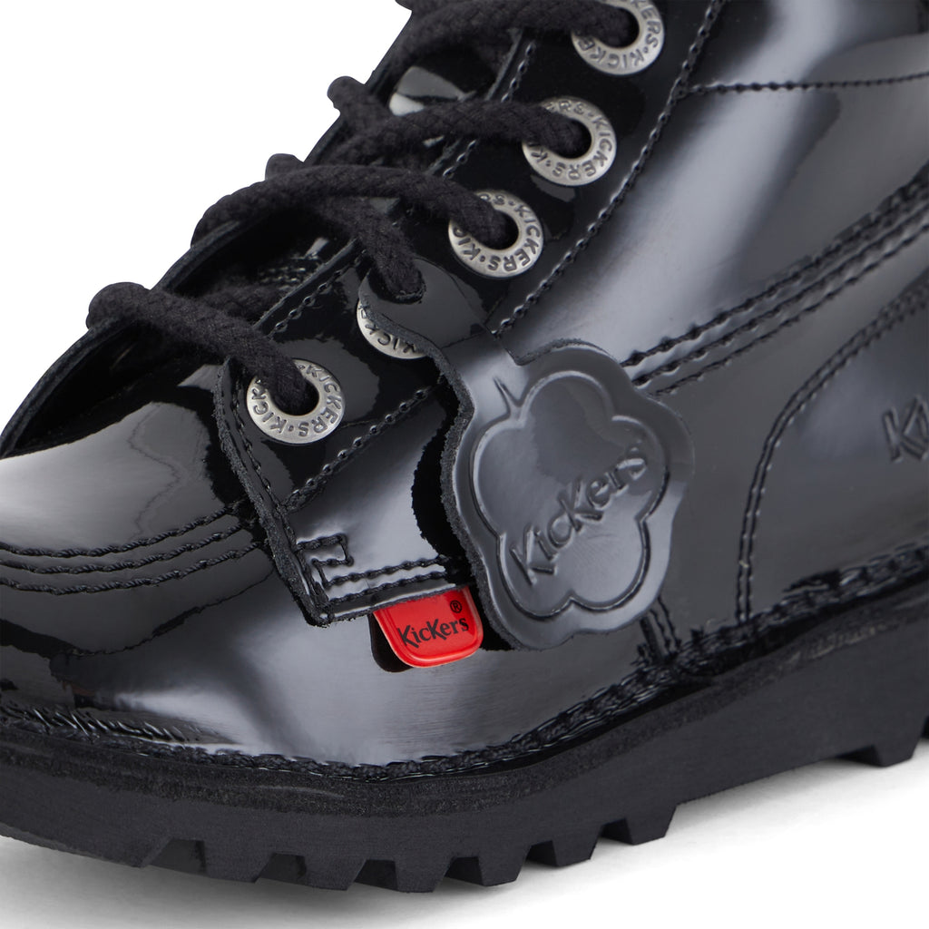 Kickers: Kick Hi Zip Unisex School Shoes - Black Patent - Kickers Official UK Stockist - Unisex School Shoes at Acorn & Pip