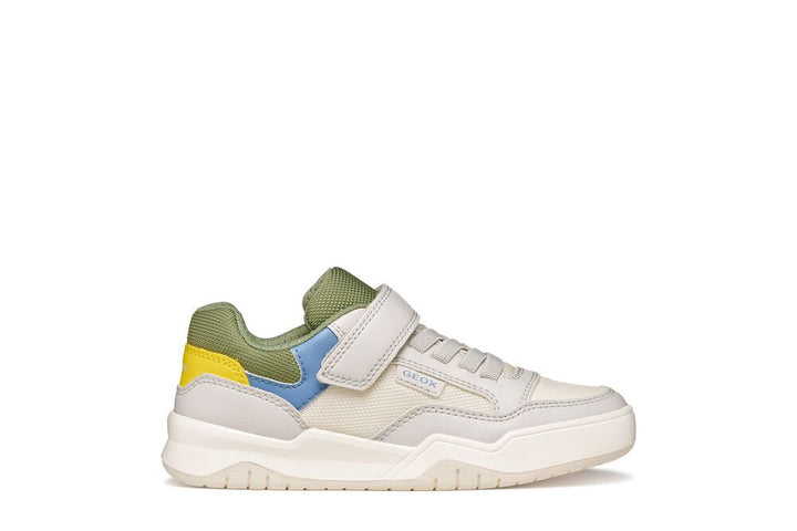 Geox: Perth Boy Velcro Trainers - Lt Grey / Green
