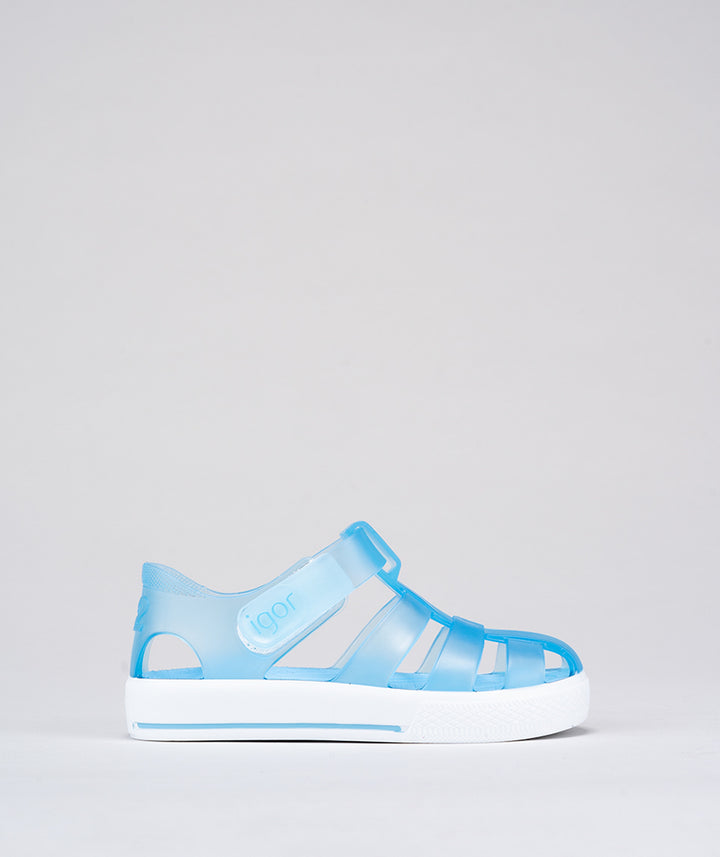 Igor Star Kids Jelly Sandals in Tr.Celeste, waterproof jelly sandals for kids, perfect for summer adventures.