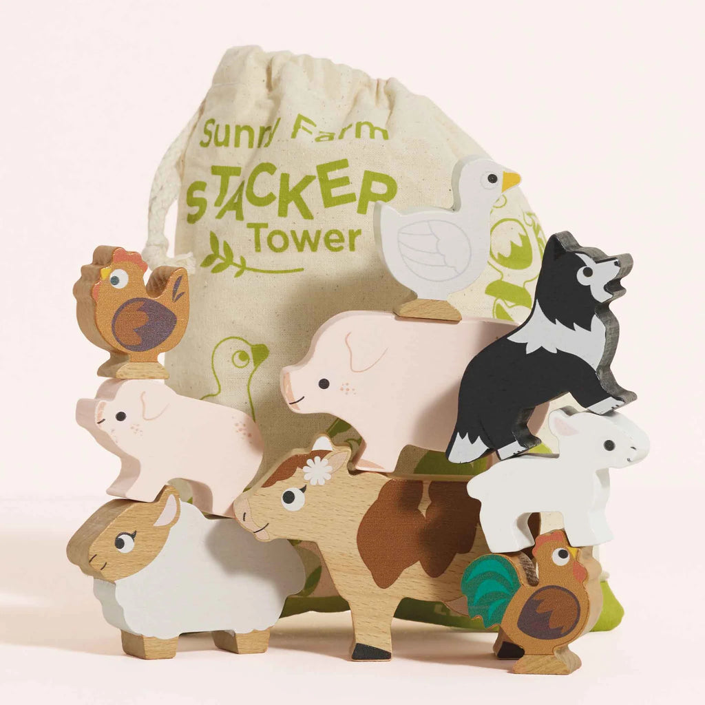 Le Toy Van: Farmyard Stacking Animals & Bag – Acorn & Pip