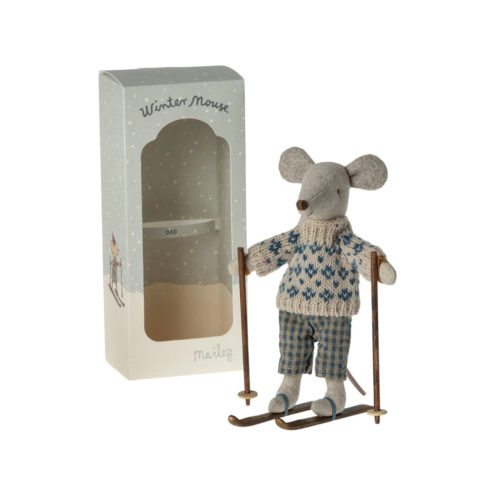 Maileg: Winter Mouse with Ski Set - Dad at Acorn & Pip