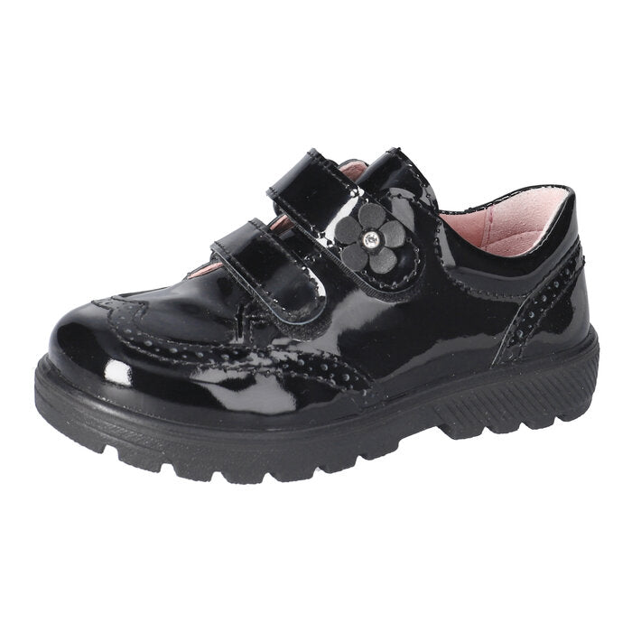Ricosta: Avery Velcro Flower School Shoes Black Patent – Acorn Pip