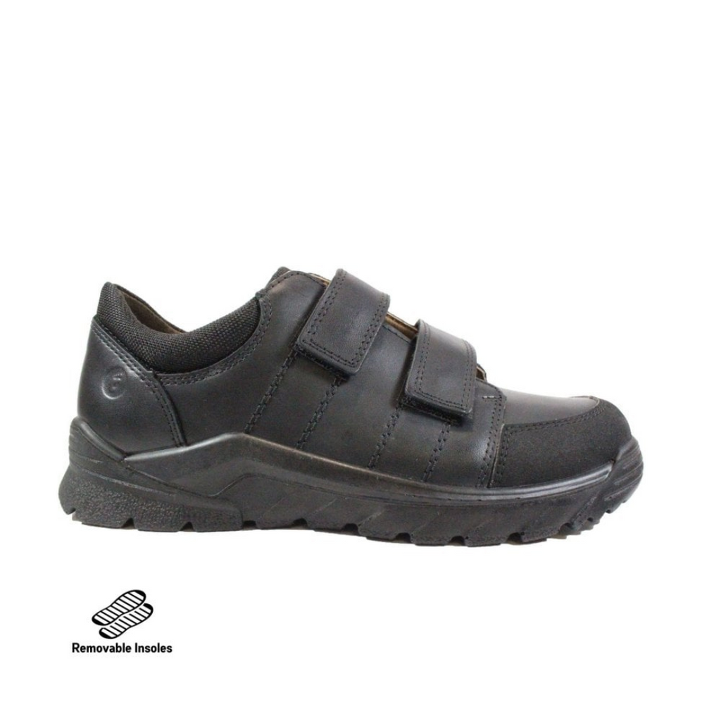 Ricosta: Johno Rip Tape School Shoes - Black Leather - Black Leather - Black School Shoes for Boys Trainer Style Velcro at Acorn & Pip