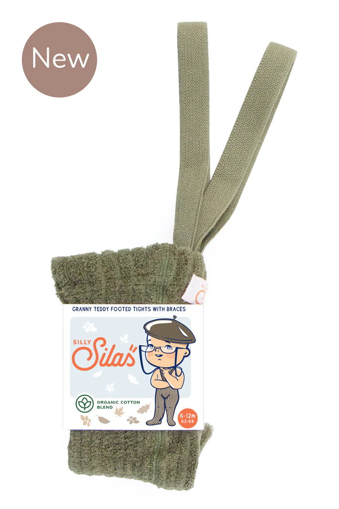 Silly Silas Granny Teddy Footed Tights - Olive - Kidswear at Acorn & Pip