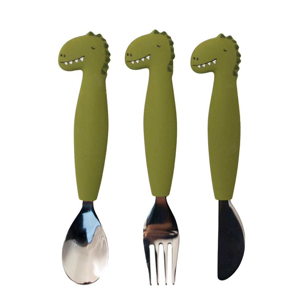 Trixie: Silicone Cutlery Set 3-pack - Mr. Dino - Kids Cutlery at Acorn & Pip