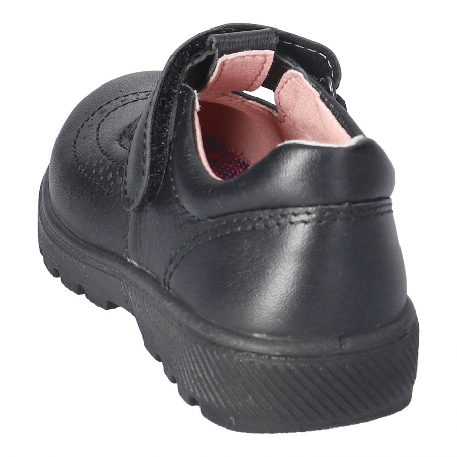 Ricosta: Amanda T-Bar Brogue School Shoes - Black Leather - Girls Back to School Durable Hard-Wearing Leather School Shoes at Acorn & Pip