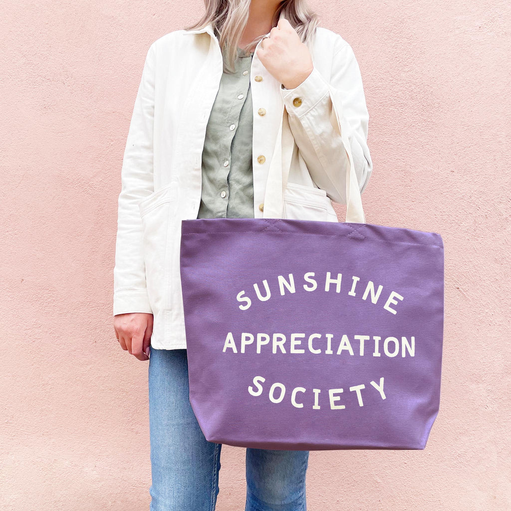 Alphabet Bags: Sunshine Appreciation Society - Lavender Canvas Tote Bag - Acorn & Pip_Alphabet Bags
