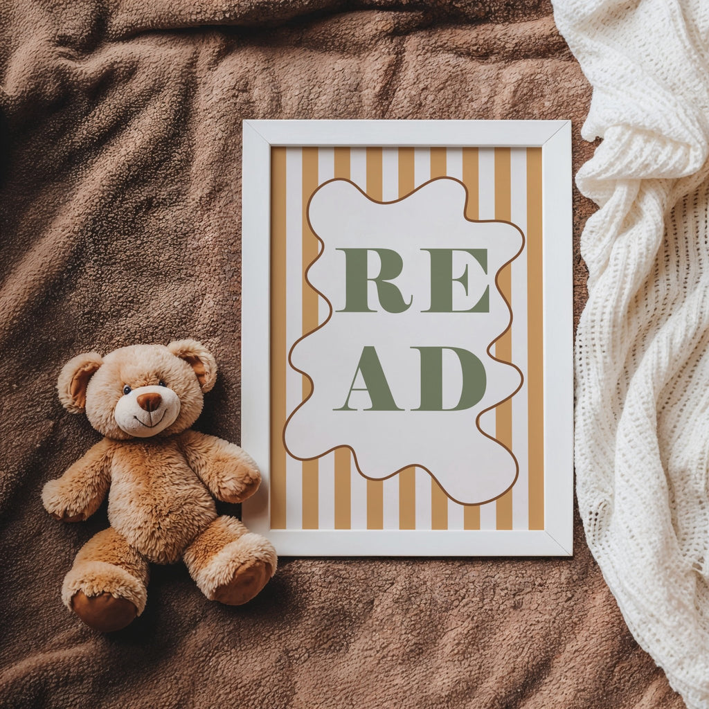 Autumn's Corner: READ - Stripy Edition - Fine Art Print - Acorn & Pip_Autumns Corner