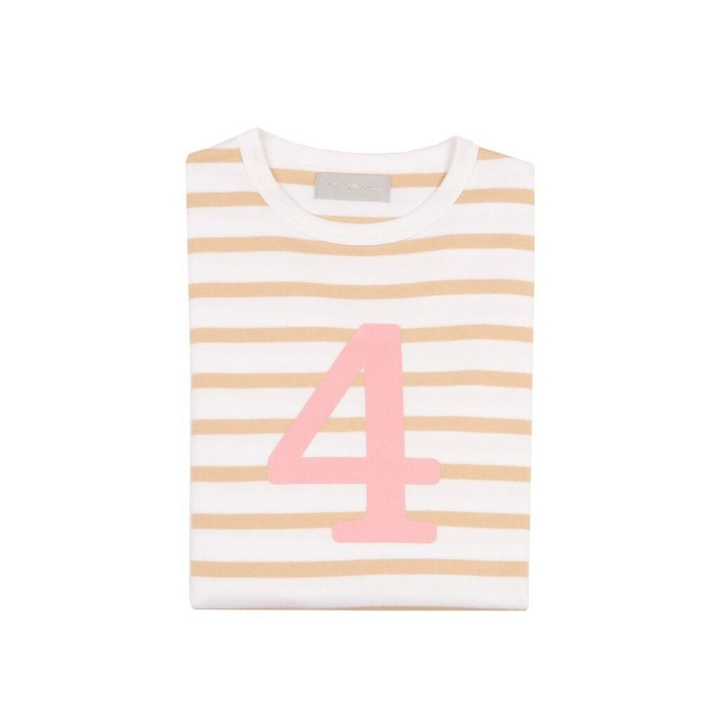 Bob & Blossom: Biscuit & White Breton Striped Pink Number 4 T-Shirt - Acorn & Pip_Bob & Blossom