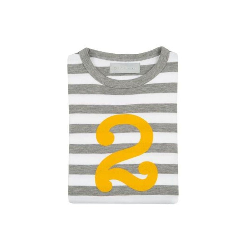 Bob & Blossom: Grey Marl & White Breton Striped Mustard Number 2 T-Shirt - Acorn & Pip_Bob & Blossom