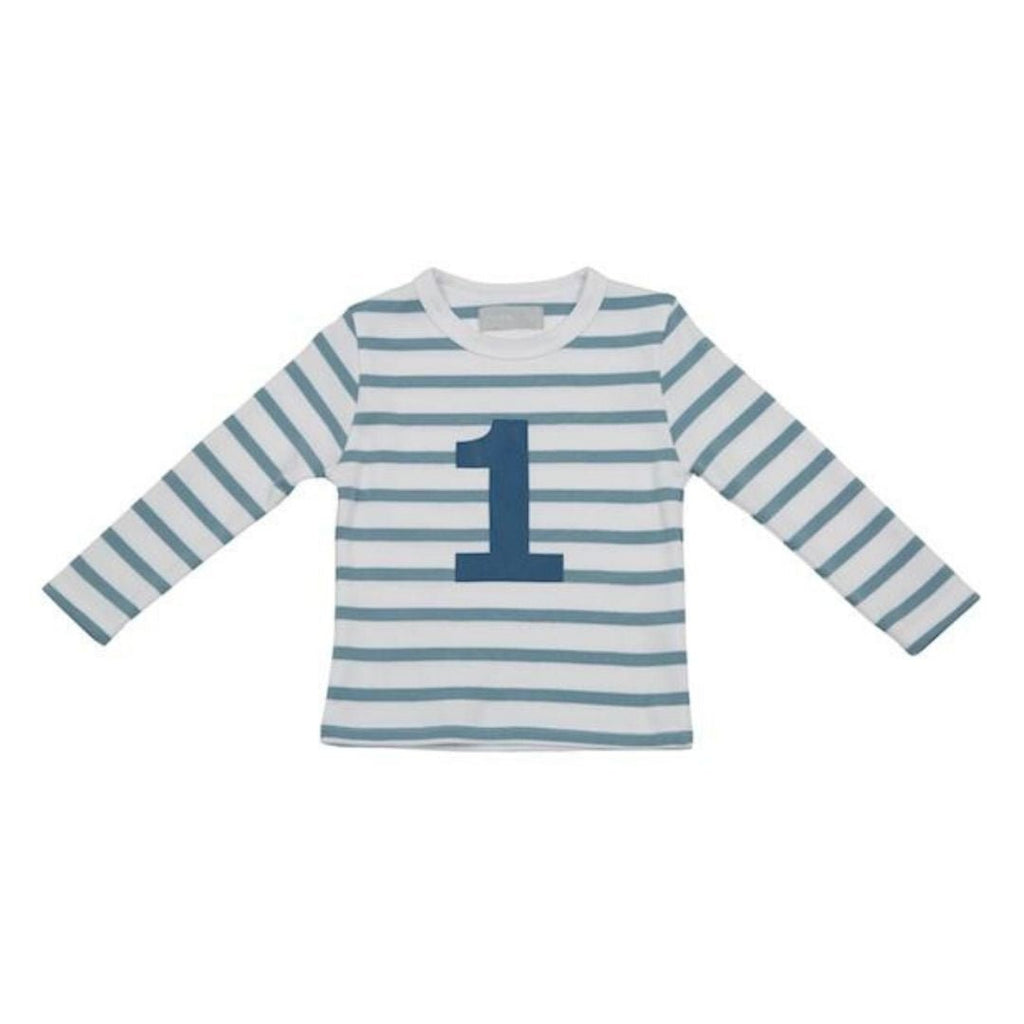 Bob & Blossom: Ocean Blue & White Breton Striped Blue Number 1 T-Shirt - Acorn & Pip_Bob & Blossom