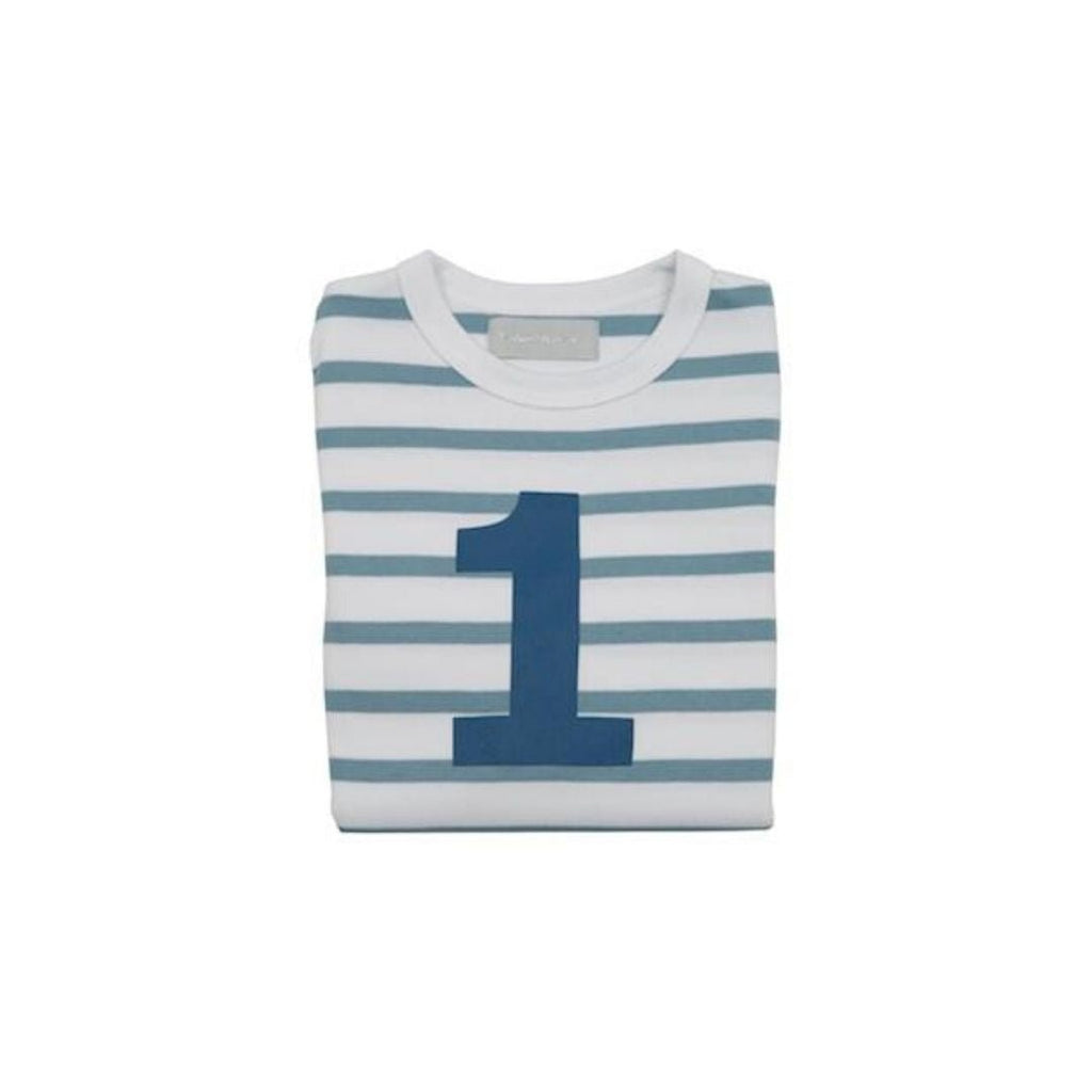 Bob & Blossom: Ocean Blue & White Breton Striped Blue Number 1 T-Shirt - Acorn & Pip_Bob & Blossom