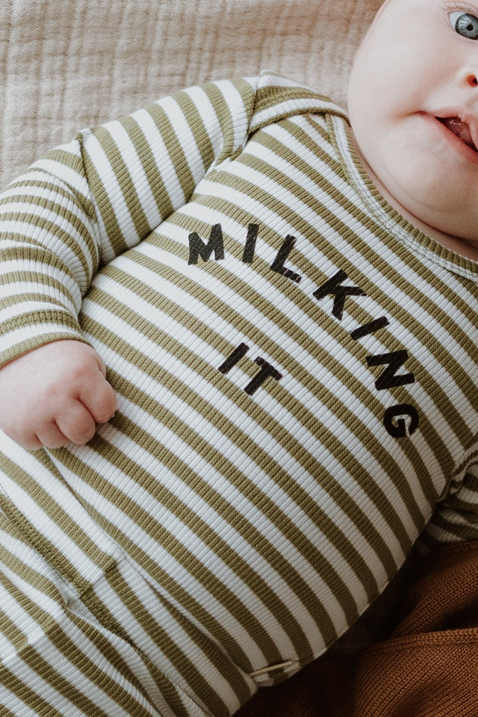 Claude & Co: Milking It Stripe Baby Bodysuit - Acorn & Pip_Claude & Co