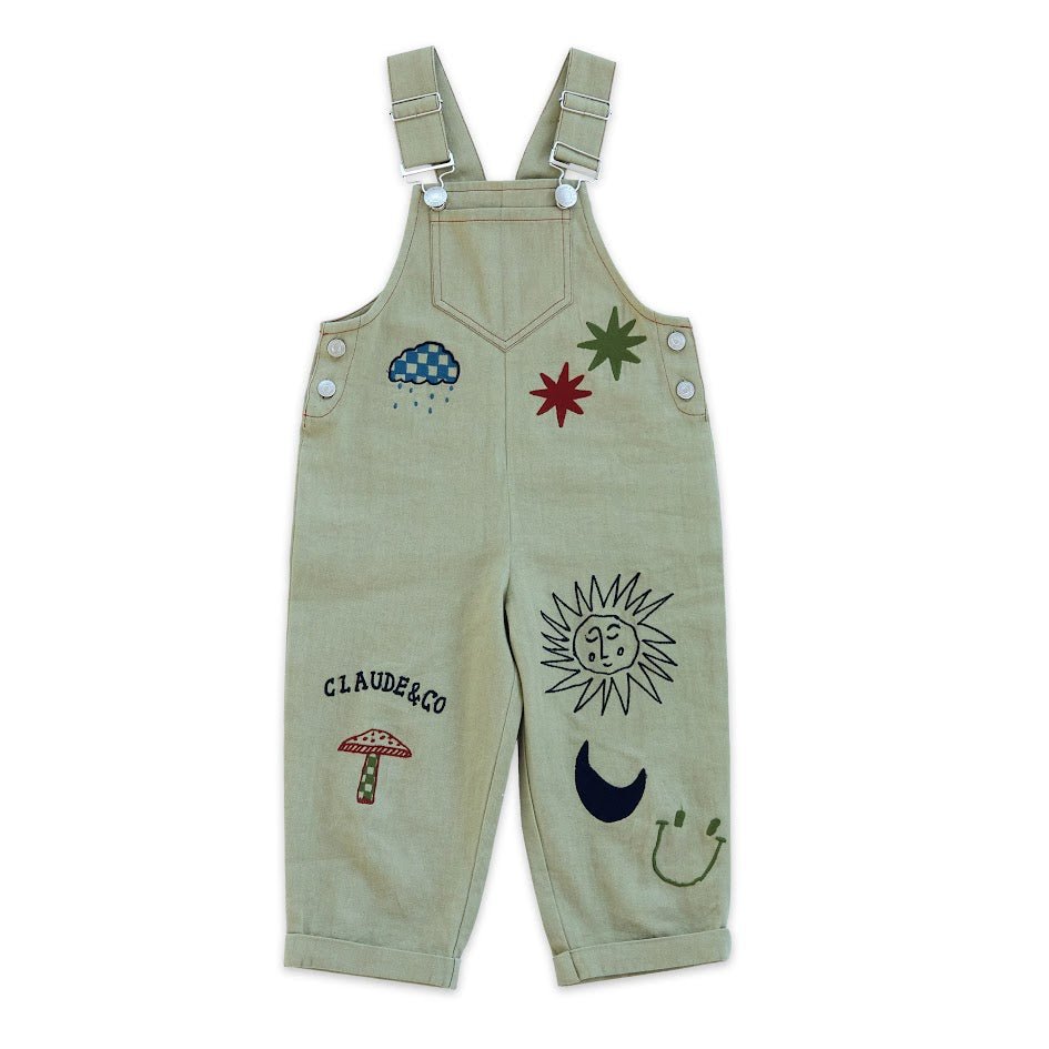 Claude & Co: Piper Embroidery Dungaree - Olive - Acorn & Pip_Claude & Co