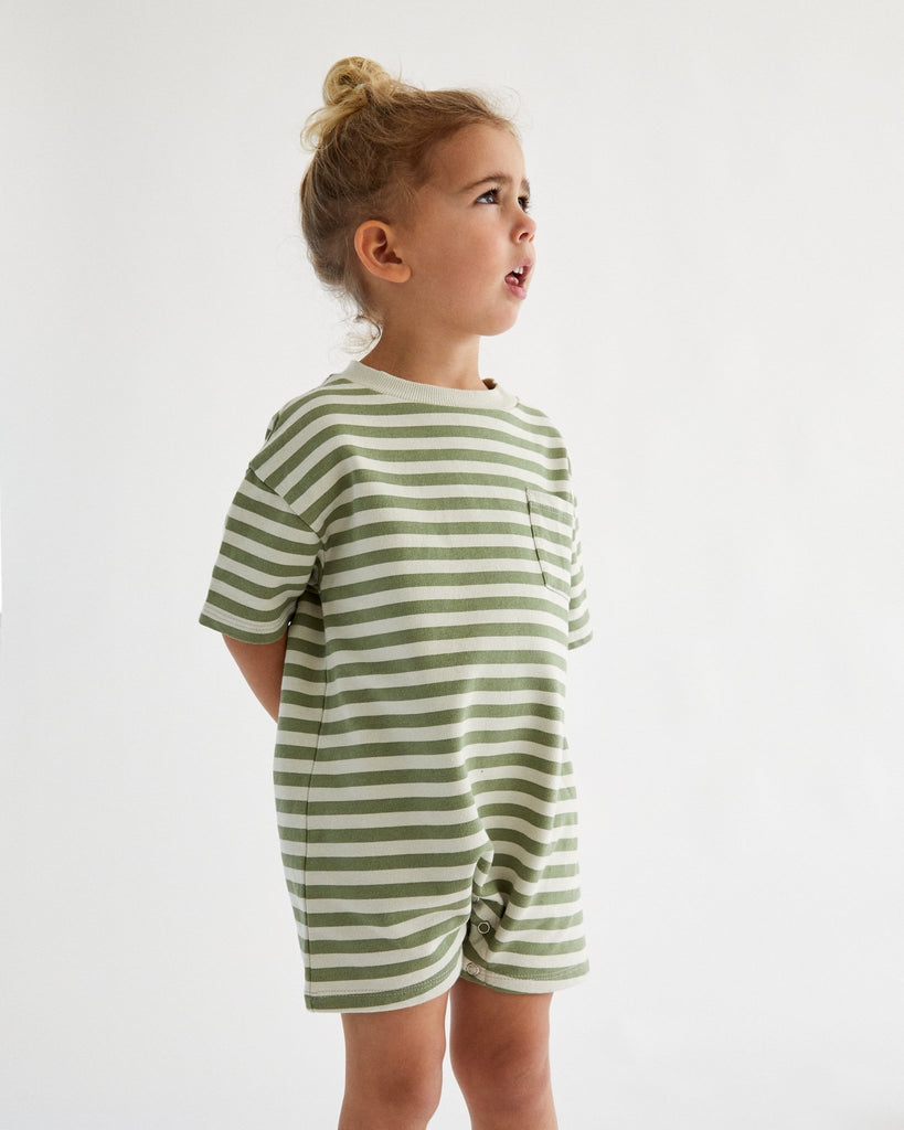 Claude & Co: Stripe Sage Kids Romper - Acorn & Pip_Claude & Co