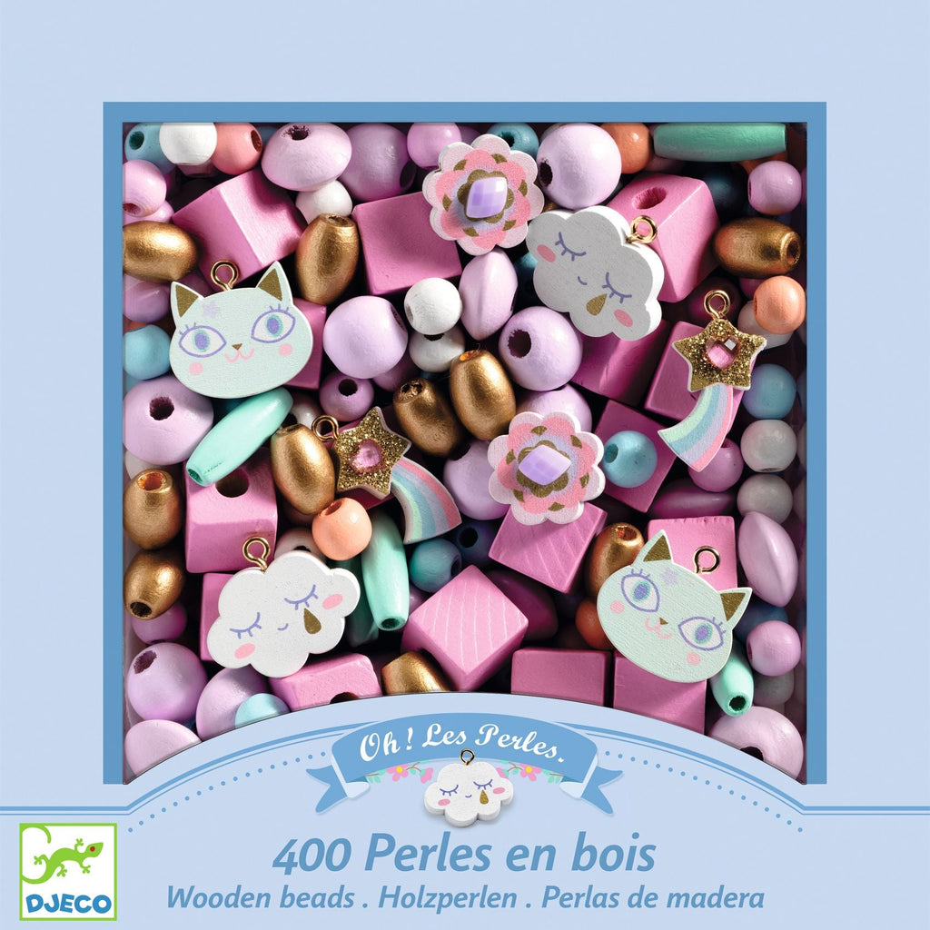 Djeco: 400 Rainbow Wooden Beads - Jewellery Craft Kit - Acorn & Pip_Djeco