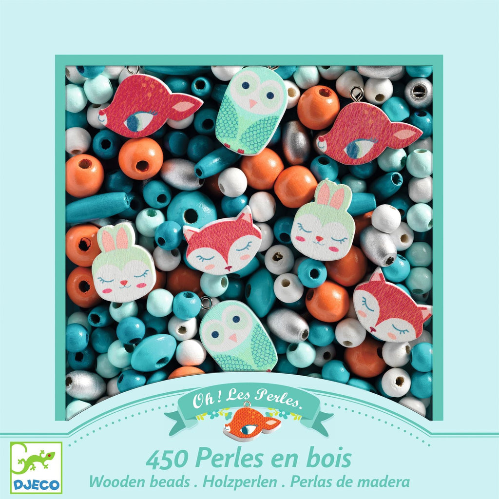 Djeco: 450 Wooden Jewellery Making Beads - Little Animals - Acorn & Pip_Djeco