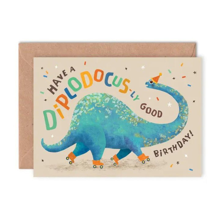 Emily Nash Illustration: Diplodocus - ly Birthday Card - Acorn & Pip_Emily Nash Illustration