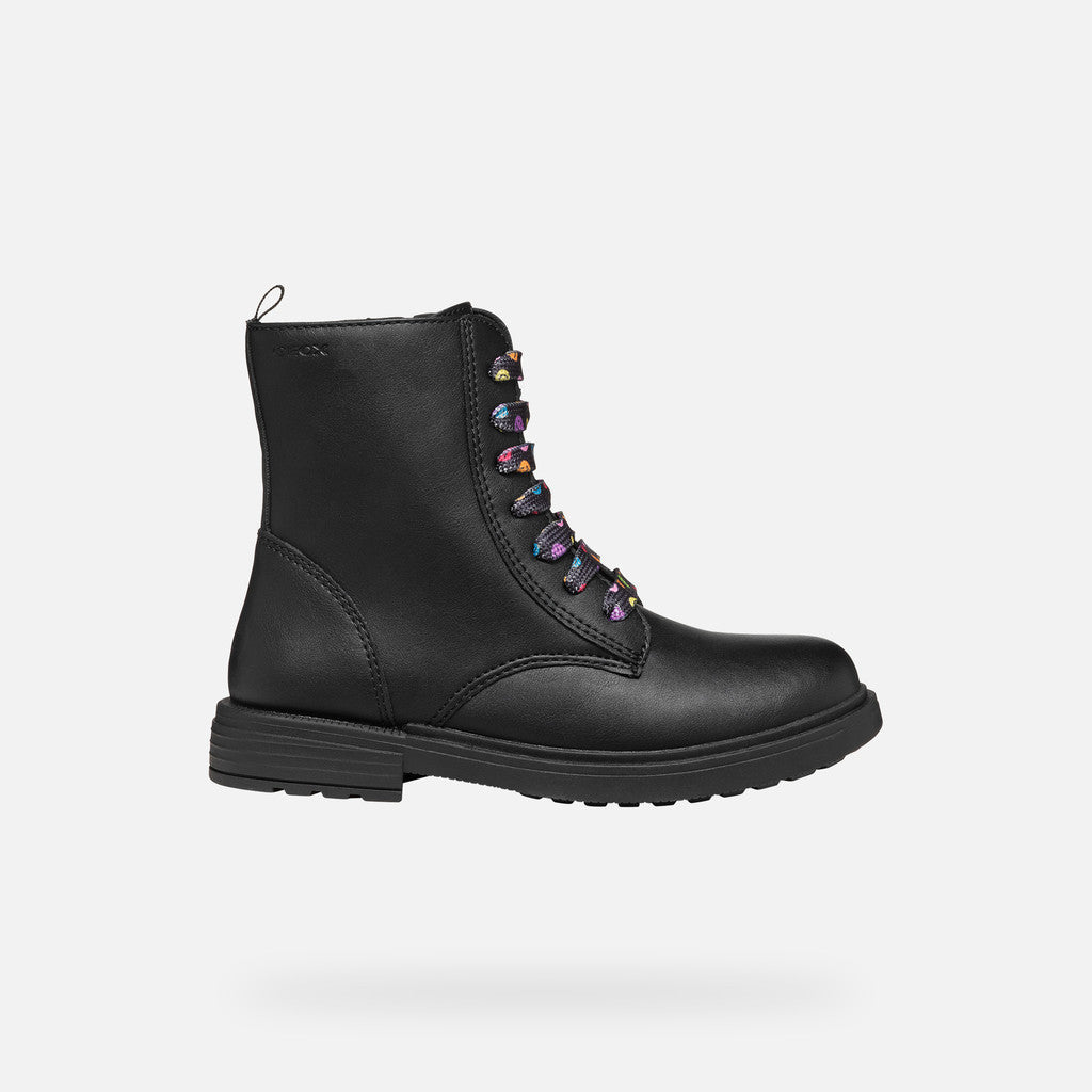 Geox: Eclair School Combat Boots with Smiley Laces - Black - Acorn & Pip_Geox