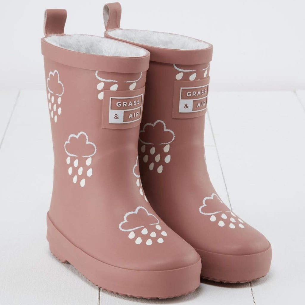 Grass & Air: Rose Colour - Changing Kids Wellies with Teddy Fleece Lining - Acorn & Pip_Grass & Air