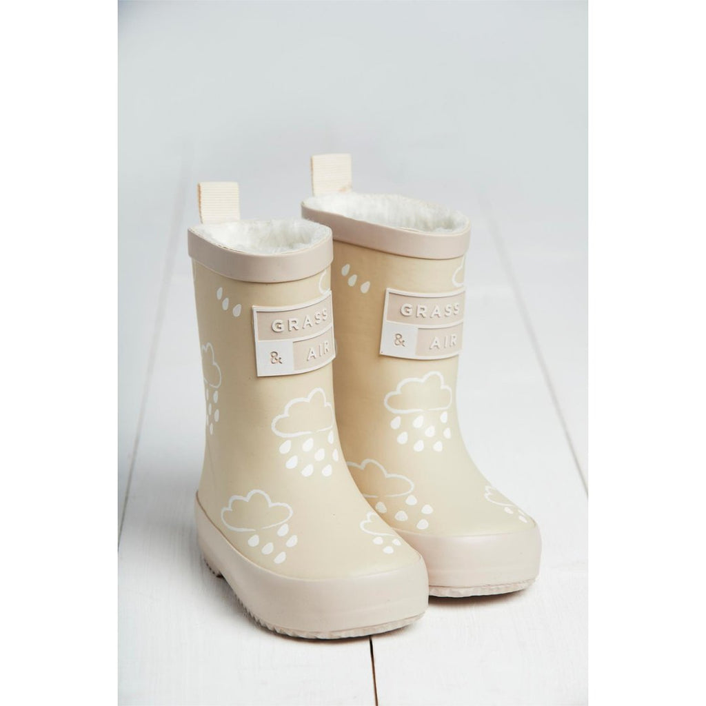 Grass & Air: Stone Colour - Changing Kids Wellies with Teddy Fleece Lining - Acorn & Pip_Grass & Air