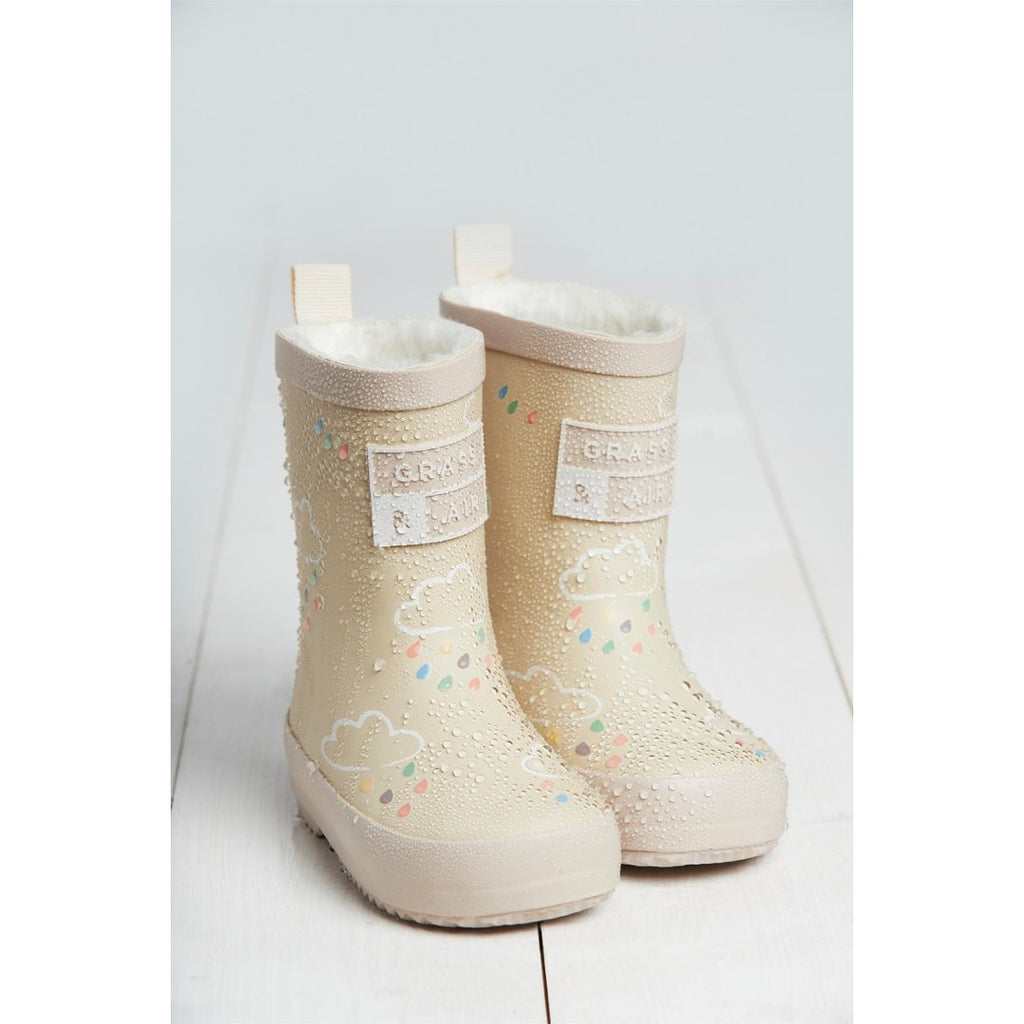 Grass & Air: Stone Colour - Changing Kids Wellies with Teddy Fleece Lining - Acorn & Pip_Grass & Air