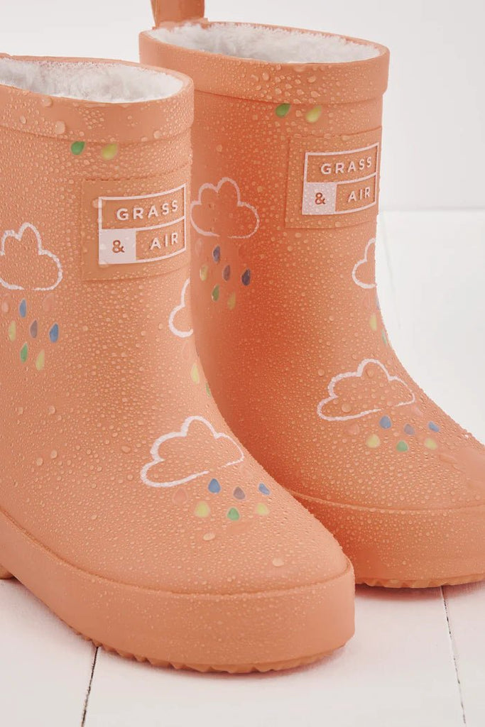 Grass & Air: Volcanic Orange Colour - Changing Kids Wellies - Acorn & Pip_Grass & Air