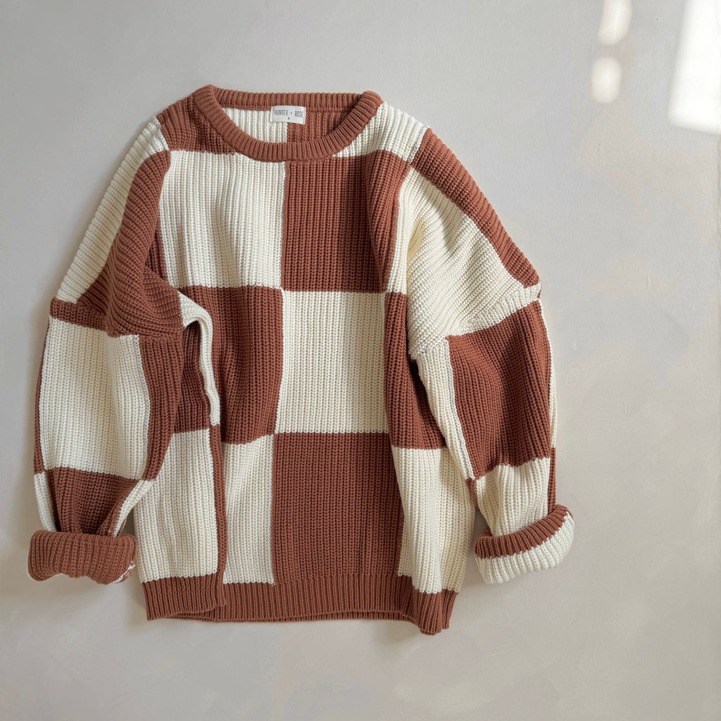 Hunter + Rose: Aspen Adult Jumper - Cinnamon Checkerboard - Acorn & Pip_Hunter + Rose