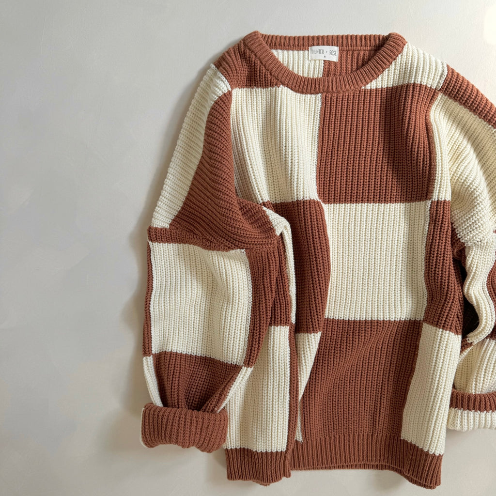 Hunter + Rose: Aspen Adult Jumper - Cinnamon Checkerboard - Acorn & Pip_Hunter + Rose