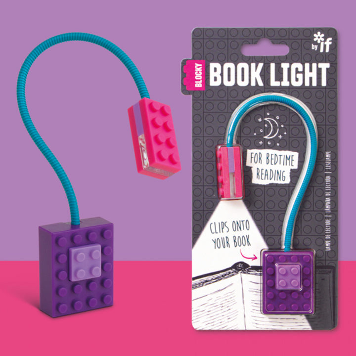 IF Blocky LED clip-on book reading light in pink and purple