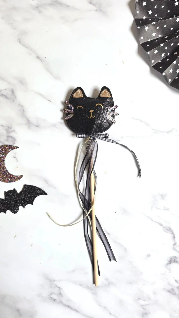 Black glitter Halloween cat wand
