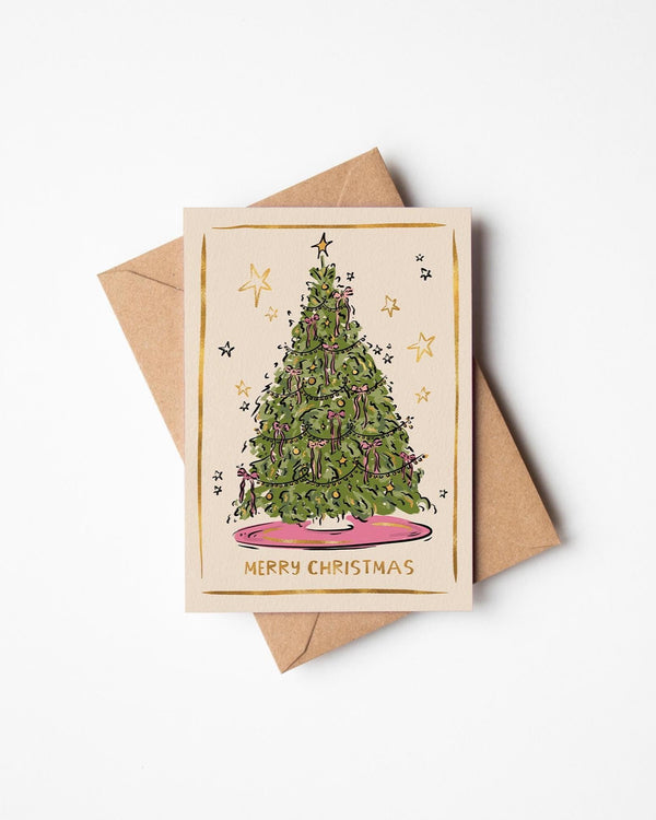 Jenna Crush Merry Christmas Tree with Pink Bows Card