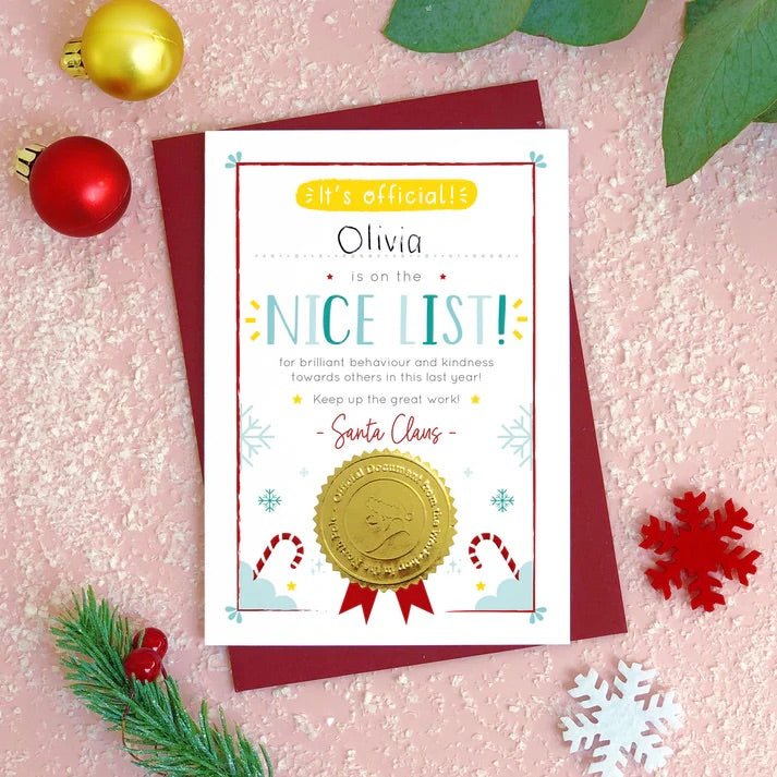 Joanna Hawker: Nice List Christmas Certificate Card - Acorn & Pip_Joanne Hawker