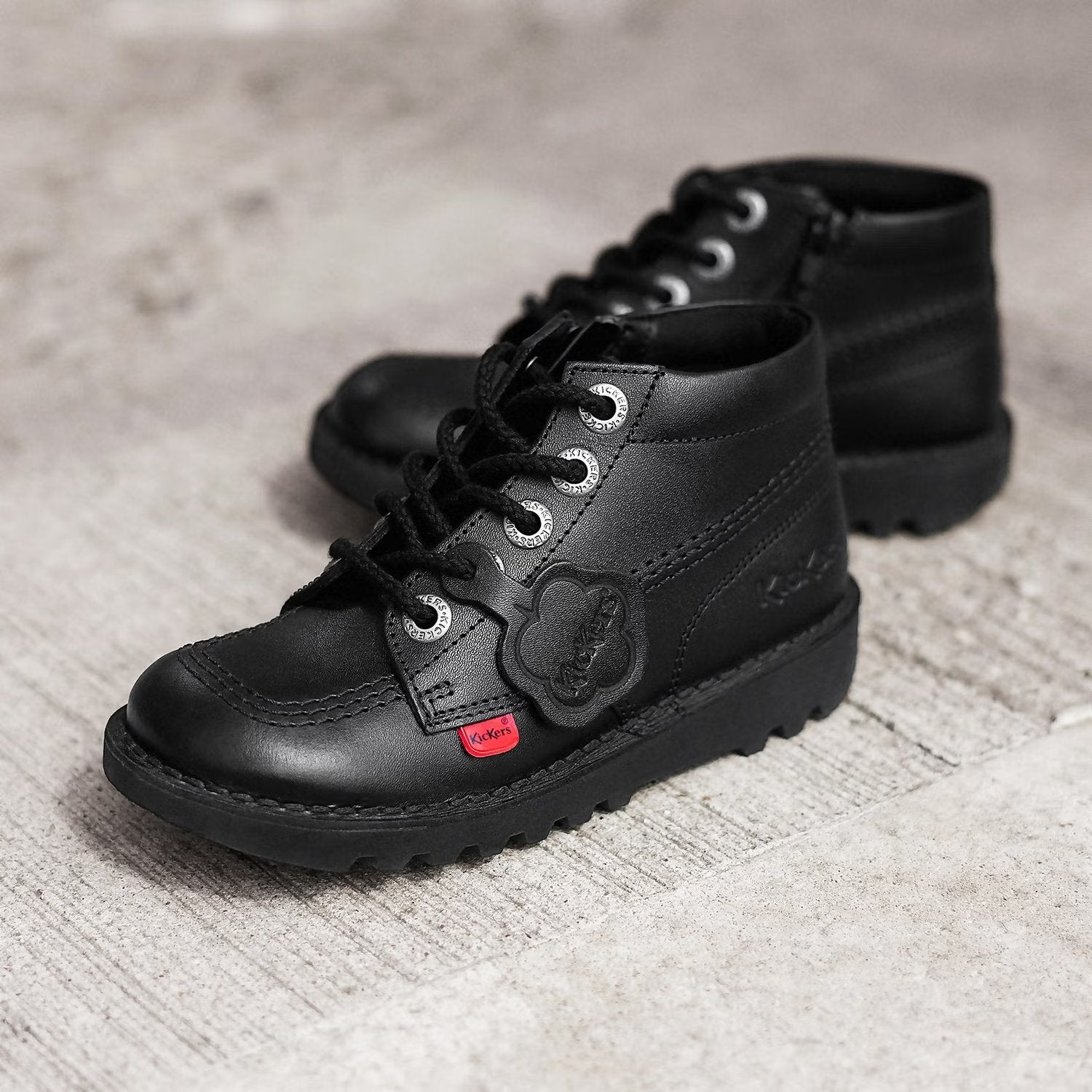 KICKERS Kickers Hi Cuir Genou Hi École Bottes Garçons Chaussures Noir KICKERS Kickers Hi Cuir Genou Hi École Bottes Garçons Chaussures Noir