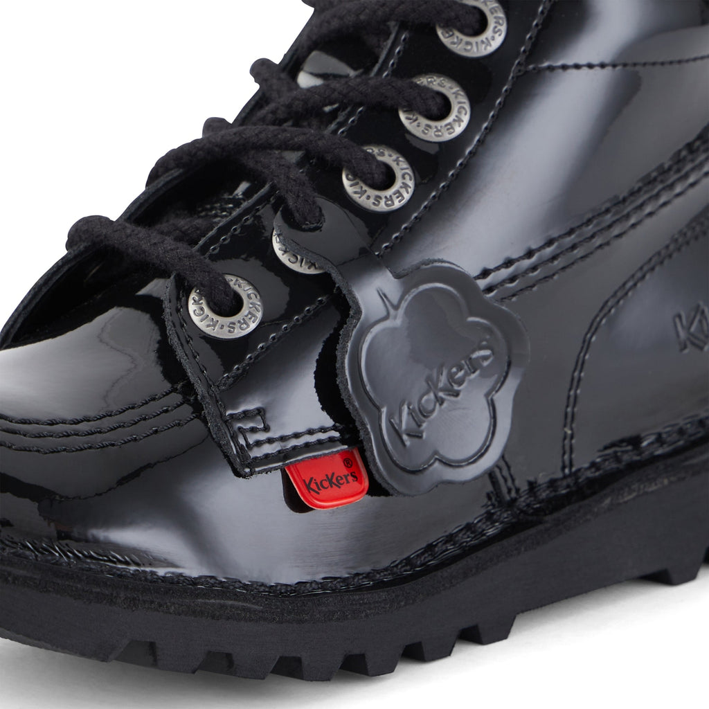 Kickers: Kick Hi Zip Unisex School Shoes - Black Patent - Acorn & Pip_Kickers