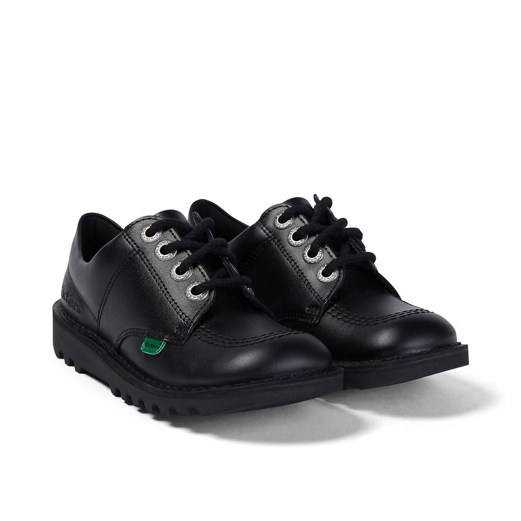 Kickers: Kick Lo Unisex School Shoes - Black Leather - Acorn & Pip_Kickers