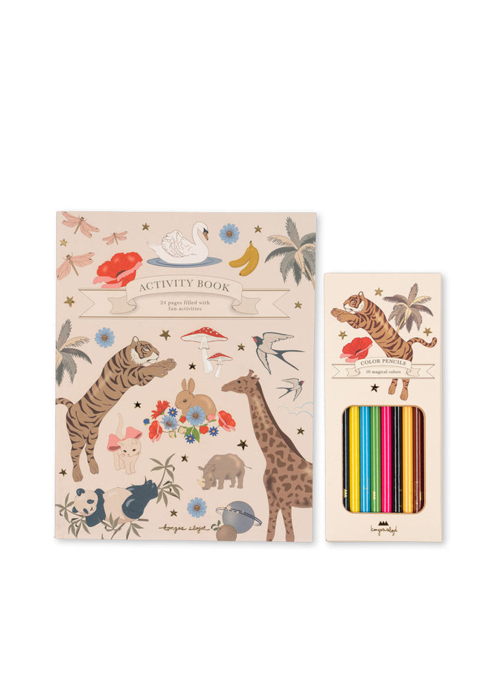 Activity book and colouring pencils