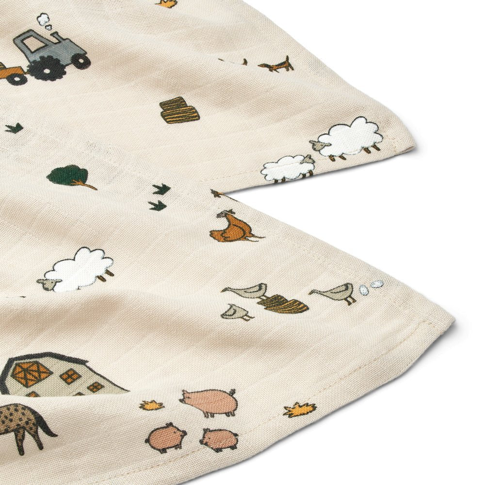 Liewood: Lewis Muslin Cloth 2 - Pack - Farm / Sandy - Acorn & Pip_Liewood