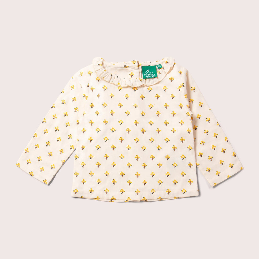 Little Green Radicals: Golden Flowers Frill Collar Classic Blouse - Acorn & Pip_Little Green Radicals