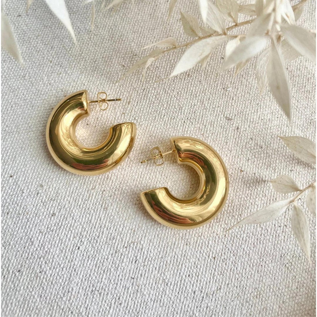 Little Nell Jewellery: Lightweight Chunky Gold Hoops - Acorn & Pip_Little Nell Jewellery