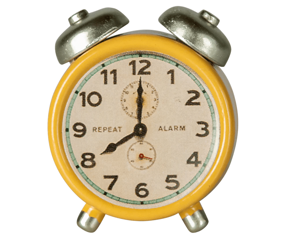 Maileg: Alarm clock, Mouse - Yellow - Acorn & Pip_Maileg