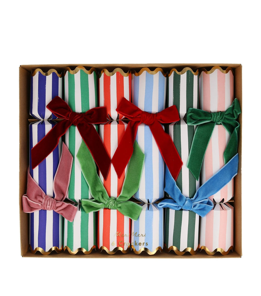 Meri Meri: Stripe Velvet Bow Christmas Crackers - Acorn & Pip_Meri Meri